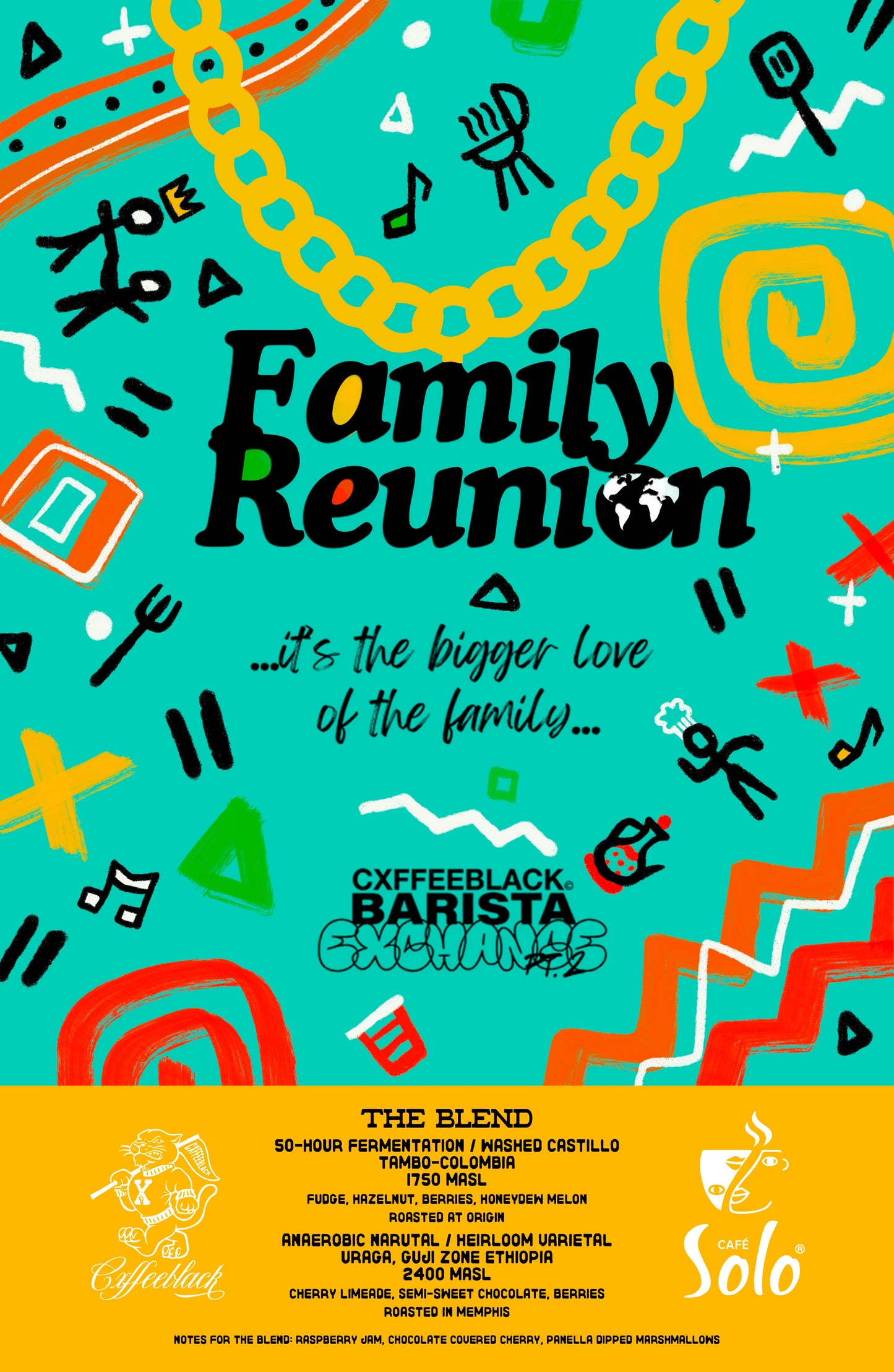 Family Reunion: diasporic washed & natural process afro colombian x ethiopian blend // sourced through our Black supply chain partners across the diaspora.