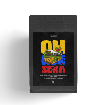 Oh Que Sera: 120hr indigenous fruit co-ferment castillo (honey, soursop, lulo) // sourced from our Afro-Colombian fam, the Dulcey Family, in El Tambo, Colombia.
